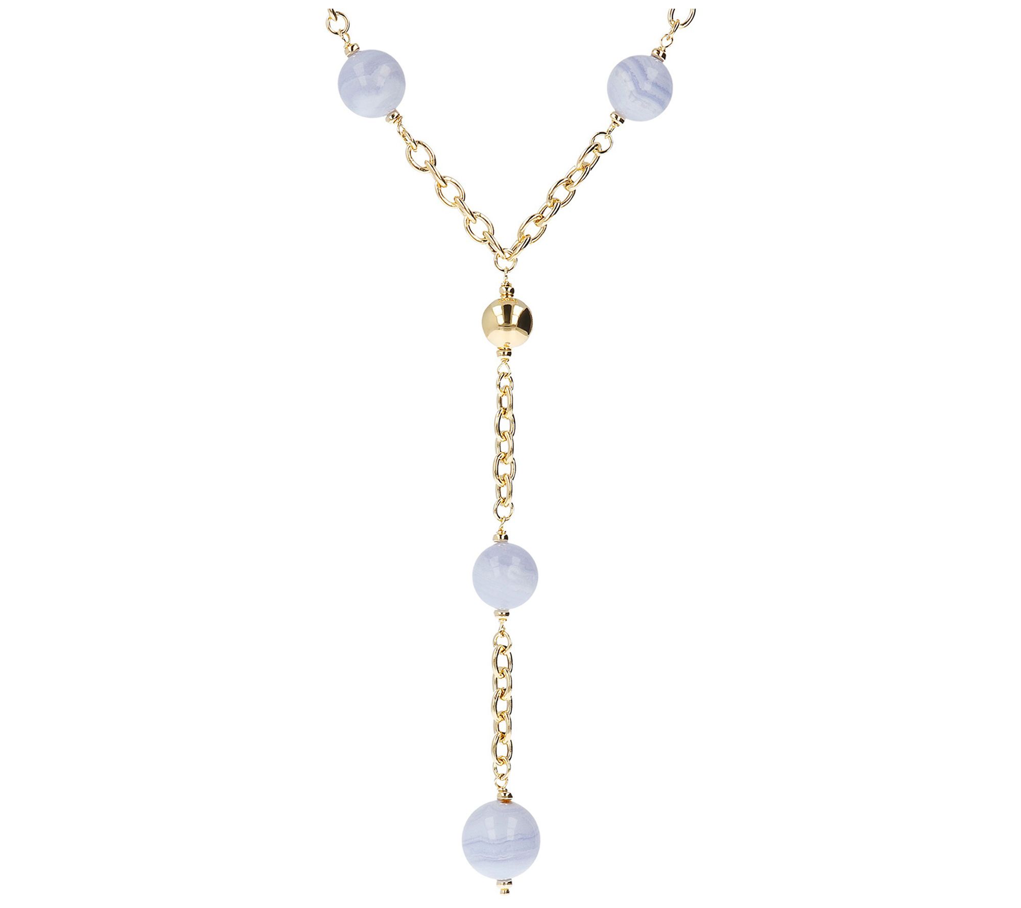 Italian Silver 24 Blue Lace Agate Bead Lar iat Necklace