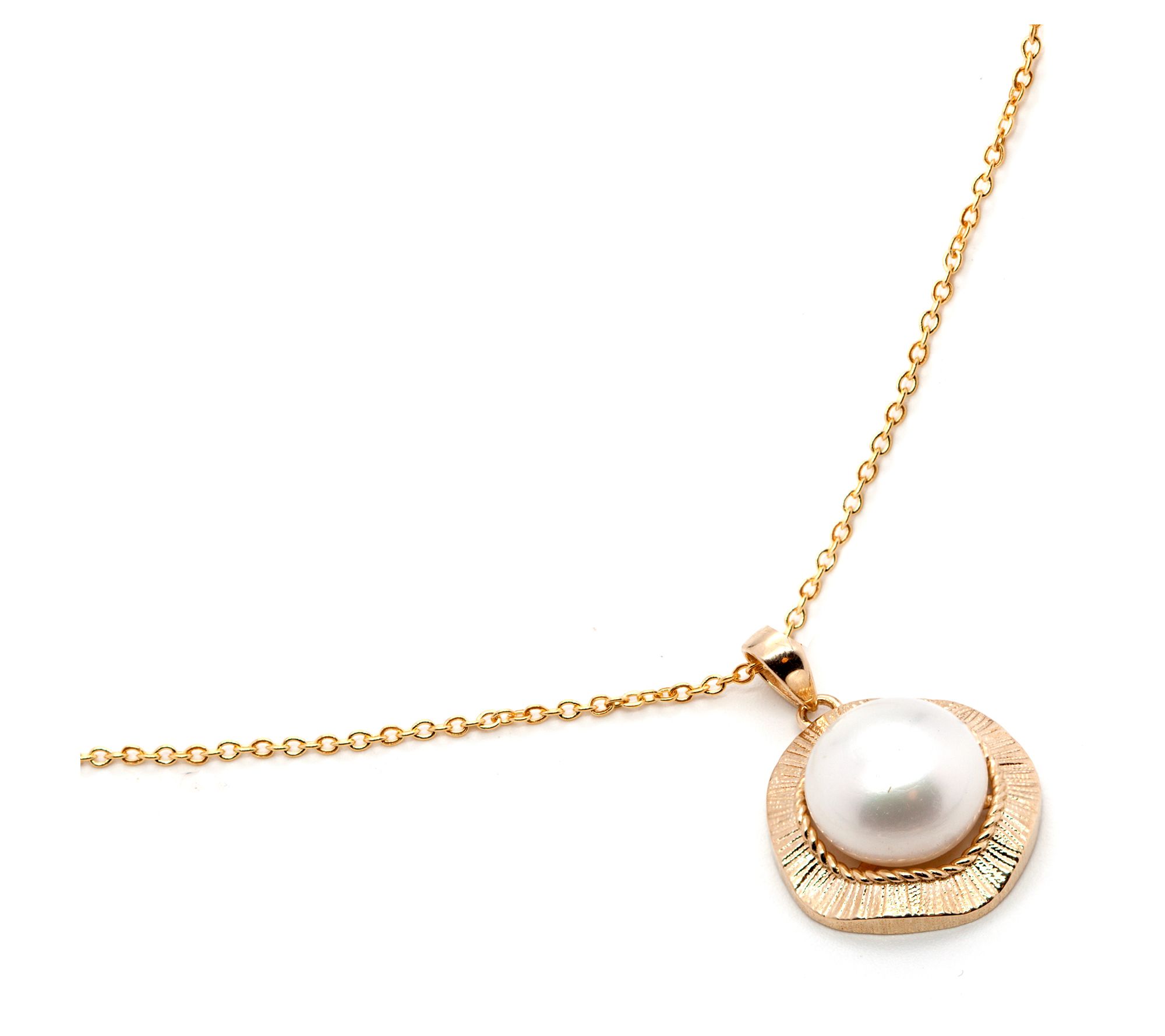Adi Paz 14K Gold Cultured Pearl Rope Border Pendant w/ Chain