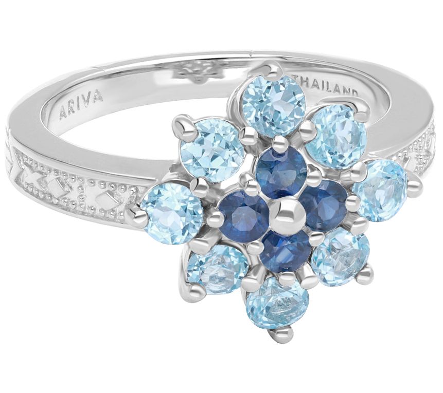Ariva Sterling Silver Sapphire & Blue Topaz Dah ia Ring