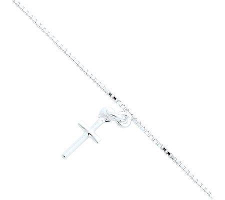 Sterling 10 Solid Polished Cross on Box ChainA nklet