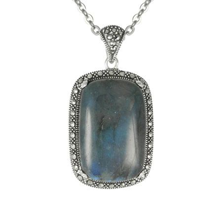 Suspicion Marcasite Labradorite Black Onyx Pendant, Sterl
