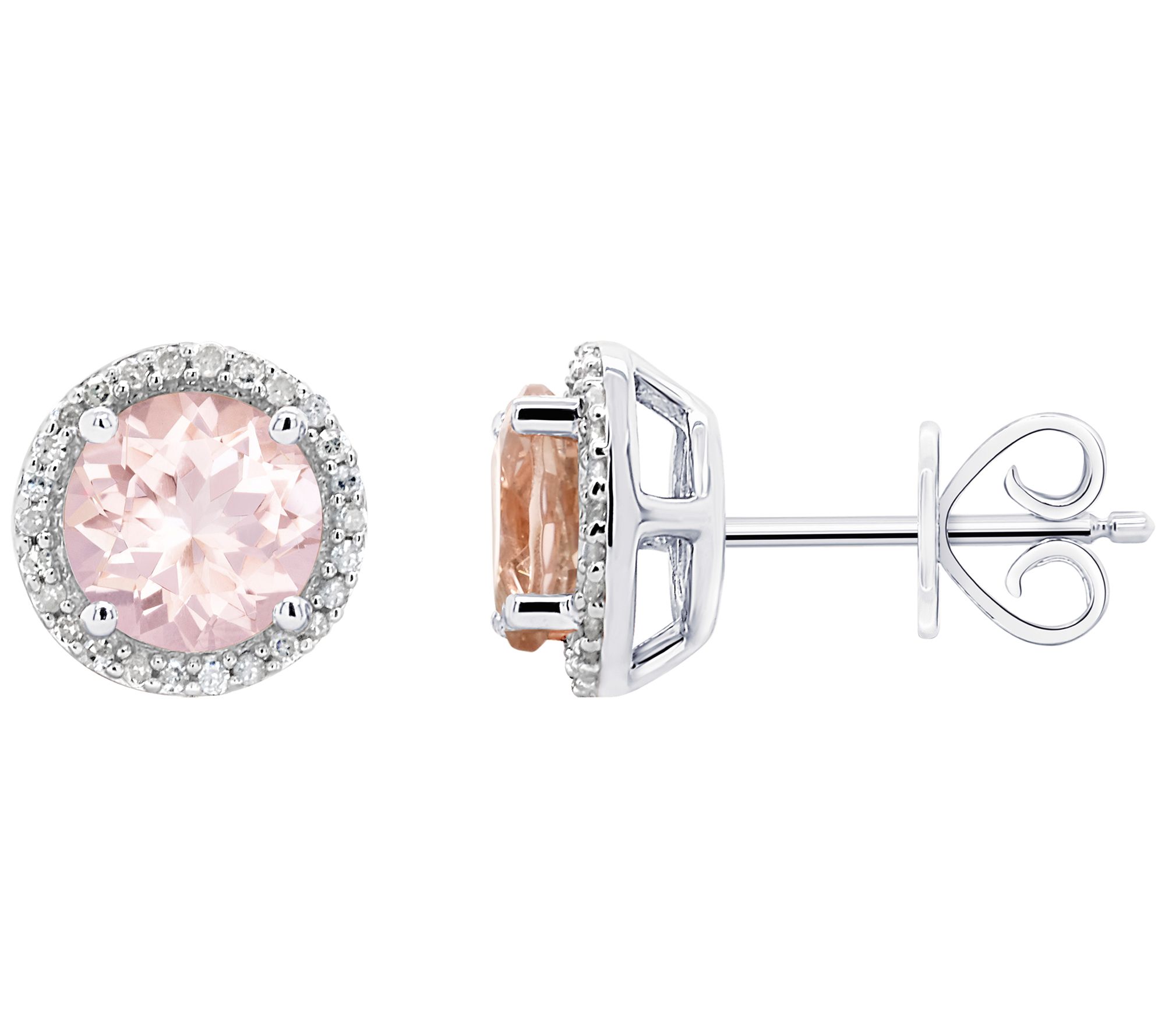 Sterling Morganite 1/8 ct tw Diamond Halo Stud Earrings