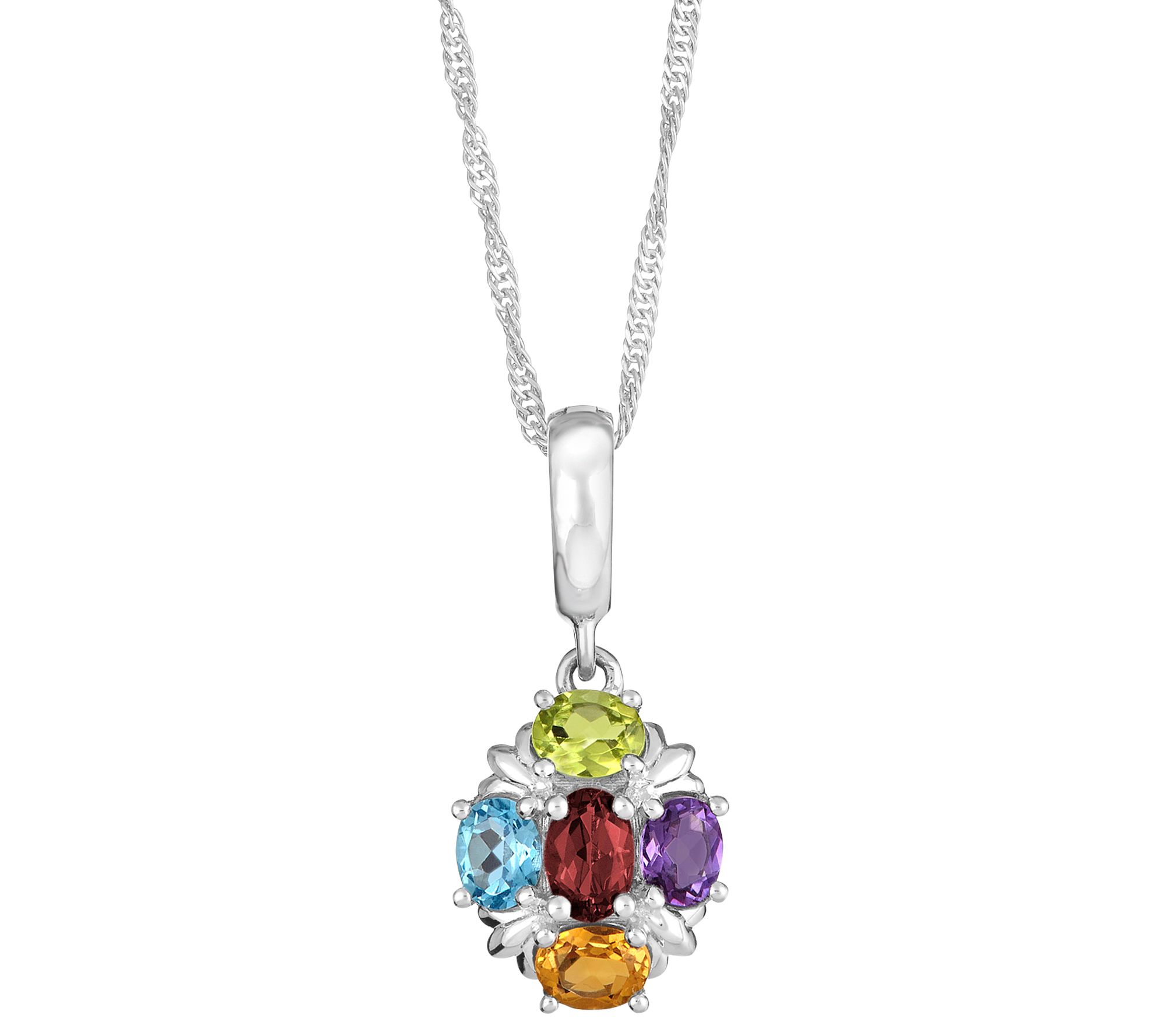 Sterling 1.30 ct tw Multi-Gemstone Pendant with Chain