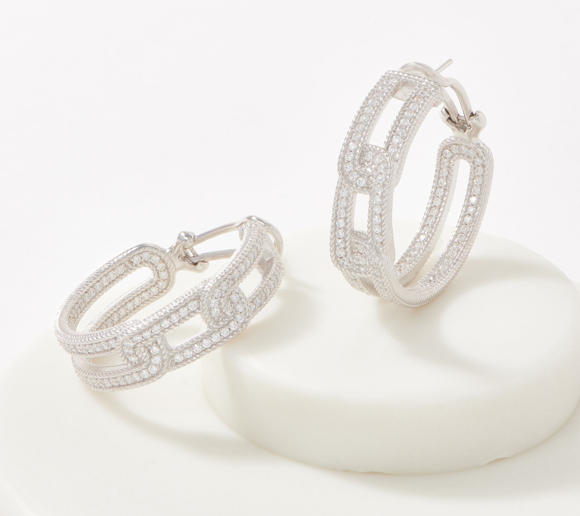Judith Ripka Sterling Silver or 14K Clad Curb Hoop Earrings