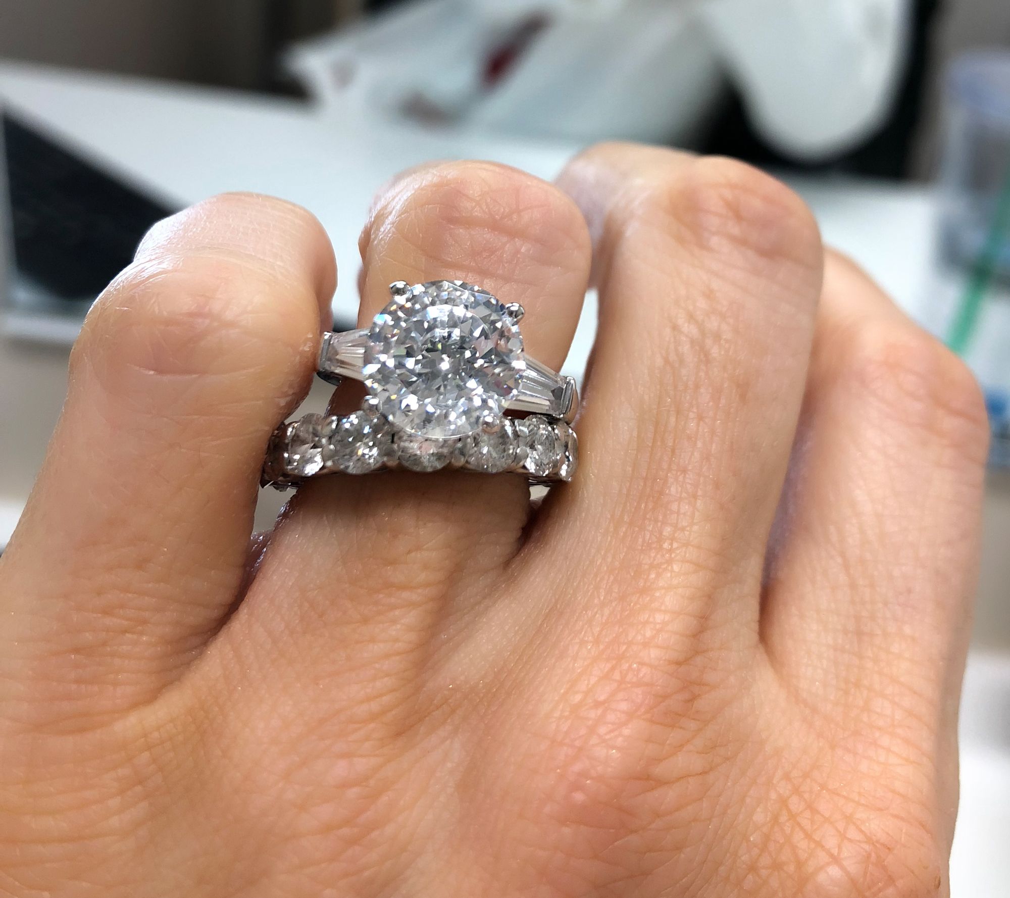 Diamonique 100 Facet The Amy Band Ring Platinum Clad QVC
