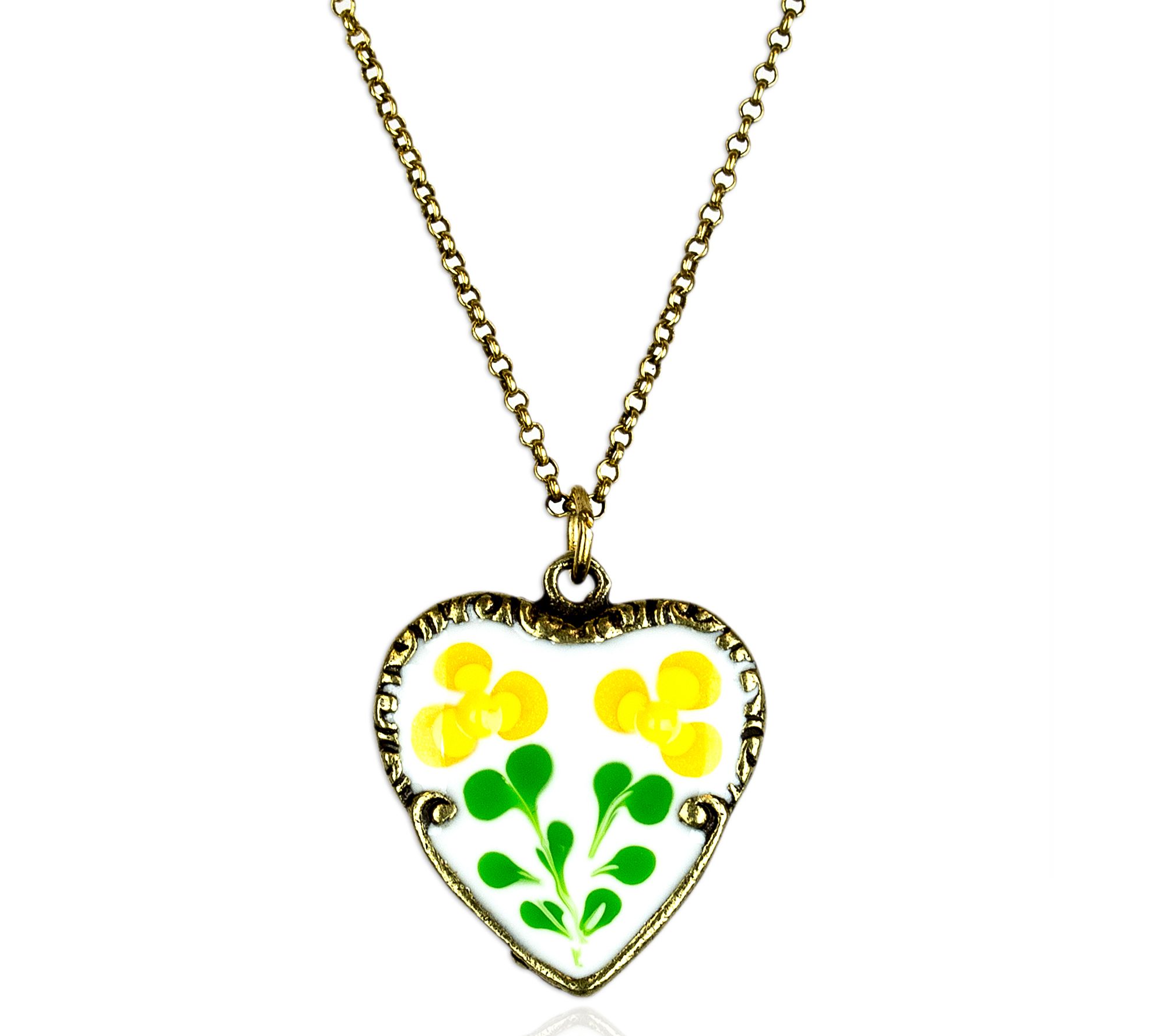 Anne Koplik Yellow Floral Heart Necklace