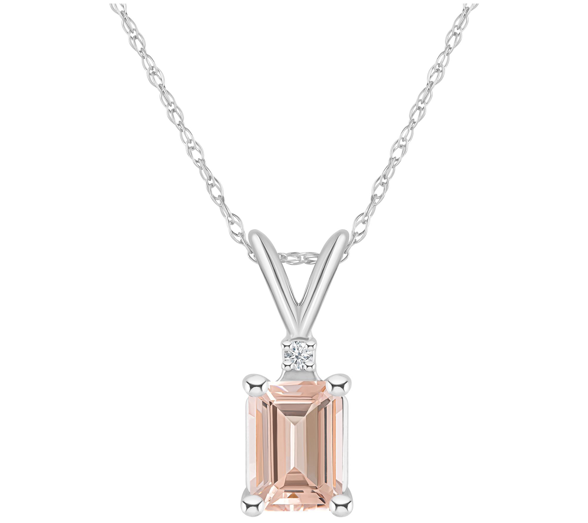 14K Gold 0.90 cttw Morganite & Diamond Accent P endant w/ Chai