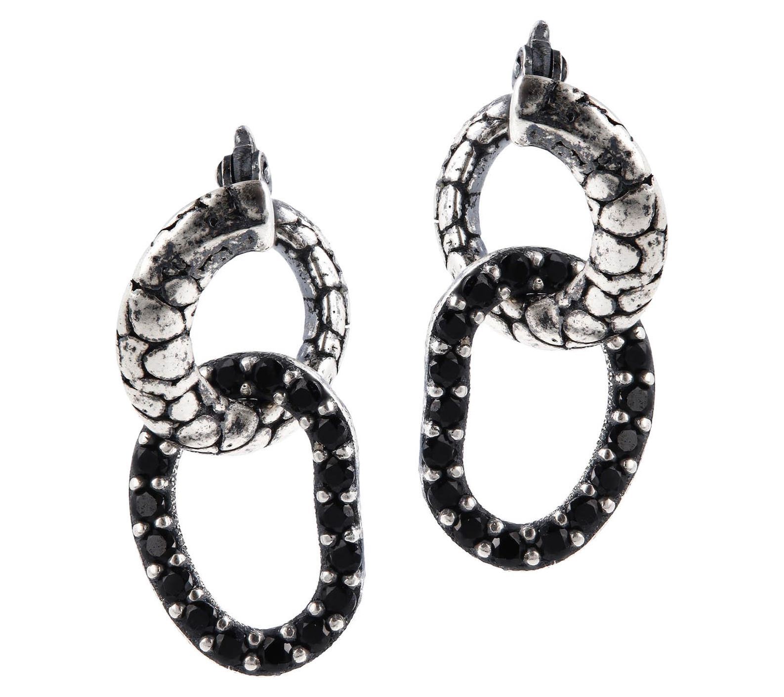 Mistero Sterling Silver Black Spinel Dangle HooEarrings