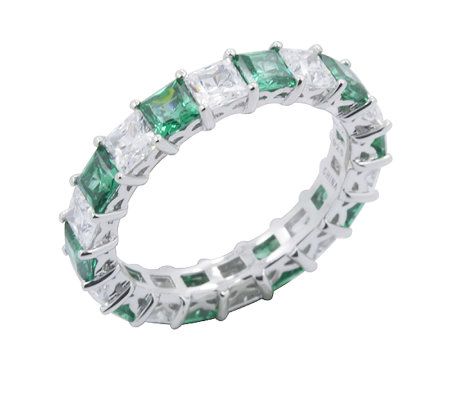 Diamonique & Simulated Emerald Band Ring, Plati num Clad
