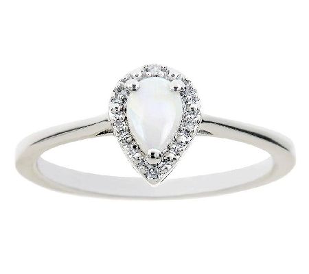 Sterling Pear Prong-Set Gemstone Ring with Diam ond Accent