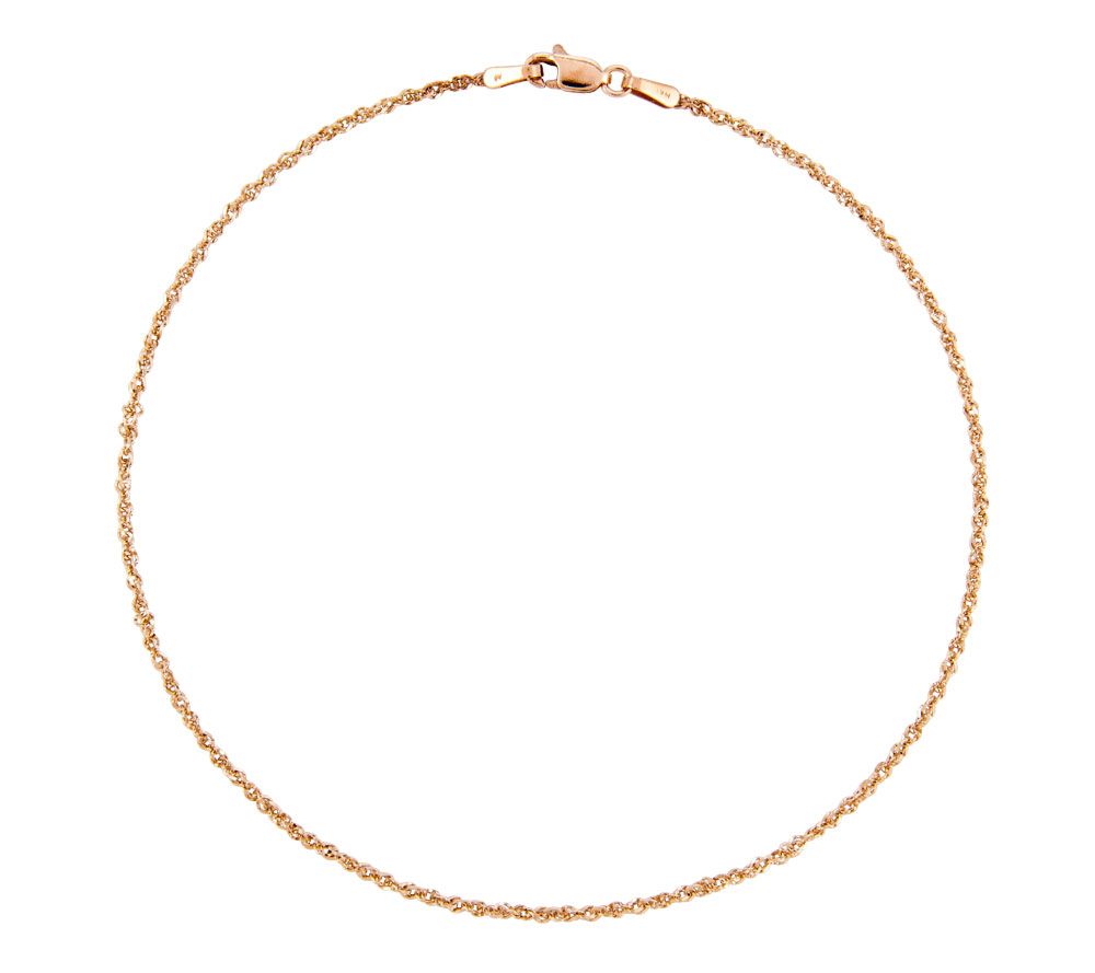 9 Diamond-Cut Rope Chain Ankle Bracelet, 14K G old
