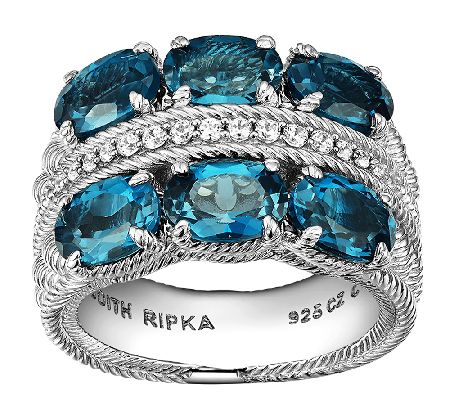 Judith Ripka Sterling  Diamonique & London Blue Topaz Ring