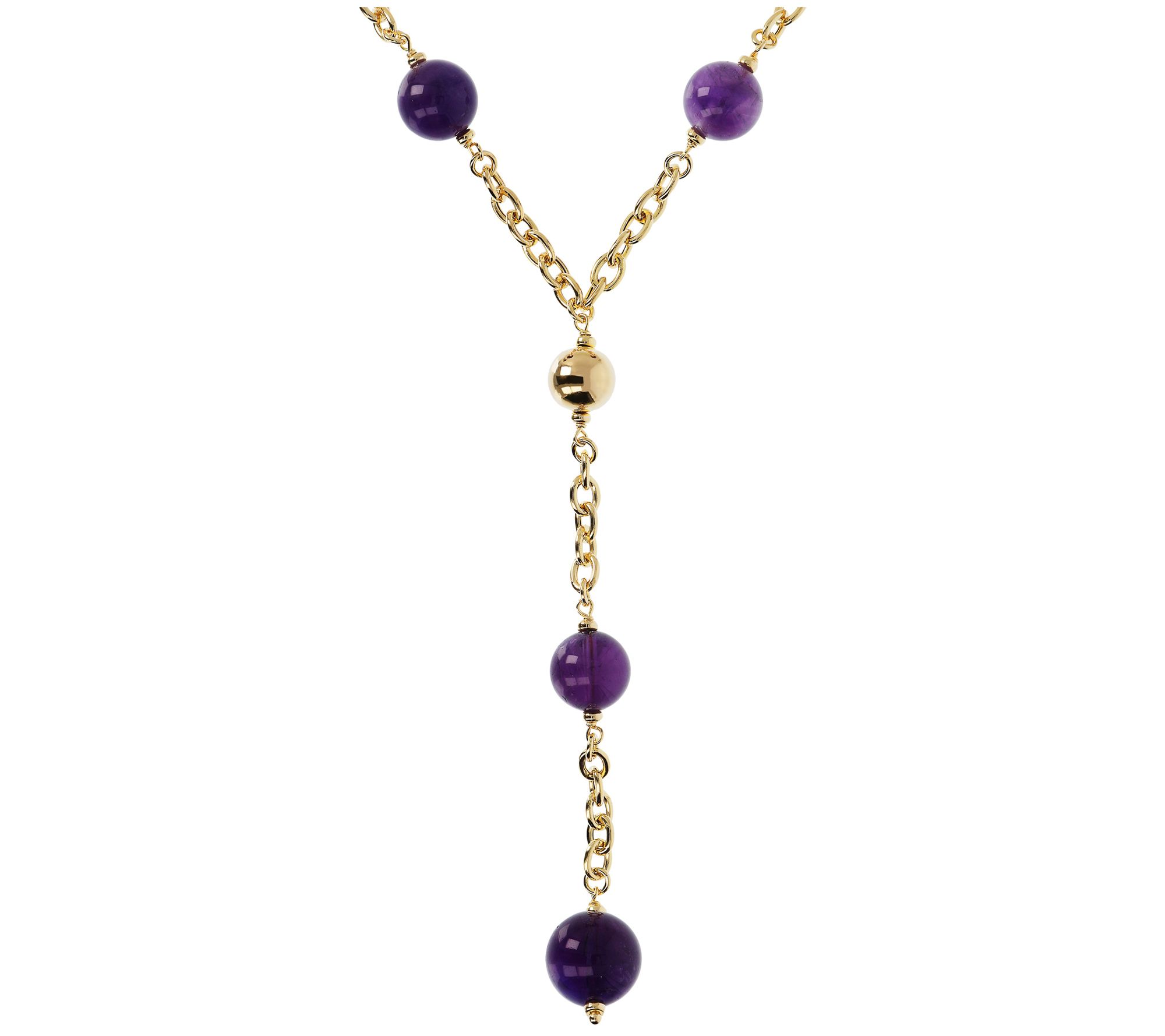 Italian Silver 24 Amethyst Bead Lariat Necklac e