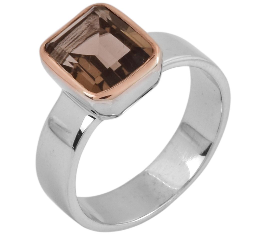 Affinity Gems Two-Tone Smoky Quartz Ring, Sterl ng Silver