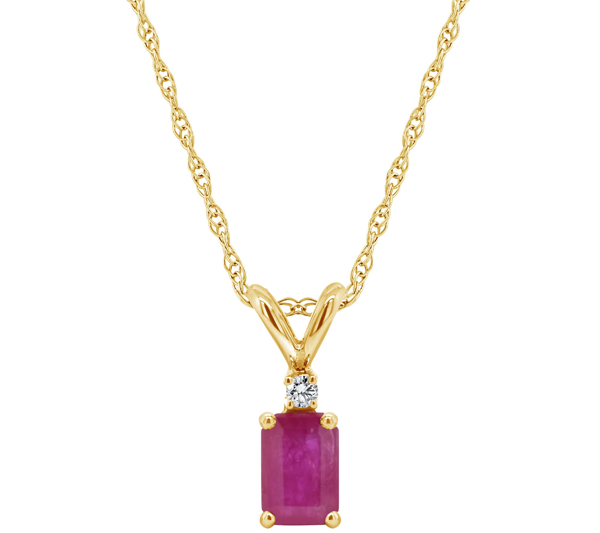 14K Emerald-Cut 0.60 cttw Ruby Diamond Accent Pendant w/ Chai