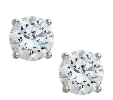 Diamonique 100-Facet Round Stud Earrings, Platinum Clad — QVC.com