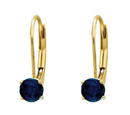 Round Birthstone Lever Back Earrings, 14K Gold