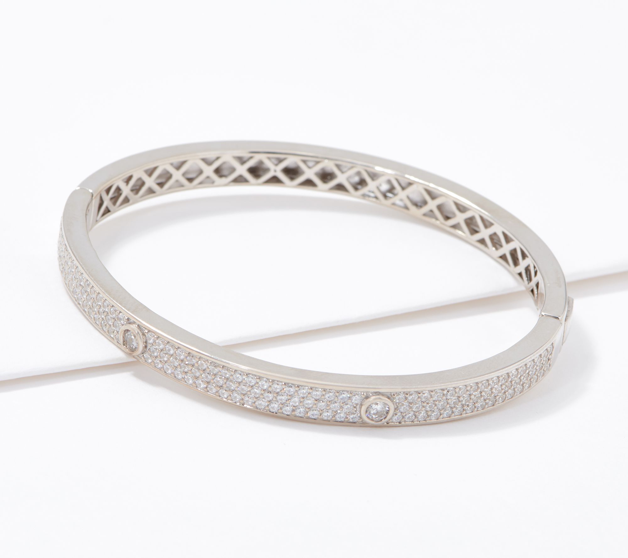Diamonique Pave and Bezel Stone Bangle, Sterling Silver