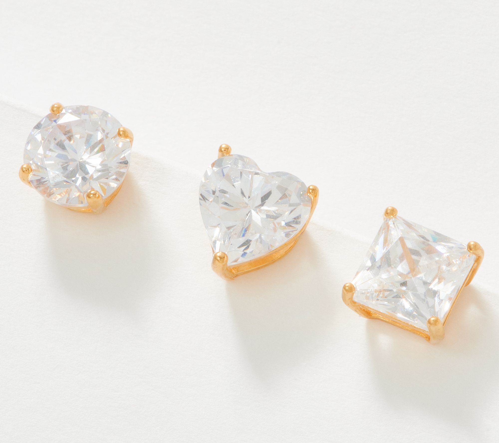 Diamonique Set of 3 Mixed Cut 2cttw Stud Earrings, Sterling, Boxed