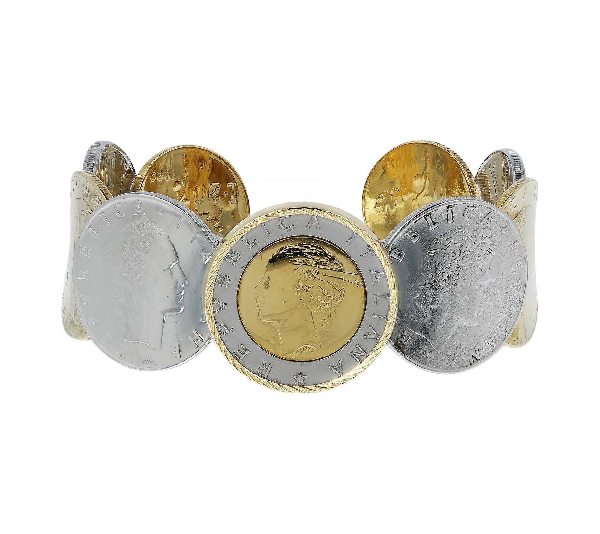 My Lira Average Two-Tone Lire Coin Cuff, Sterli g