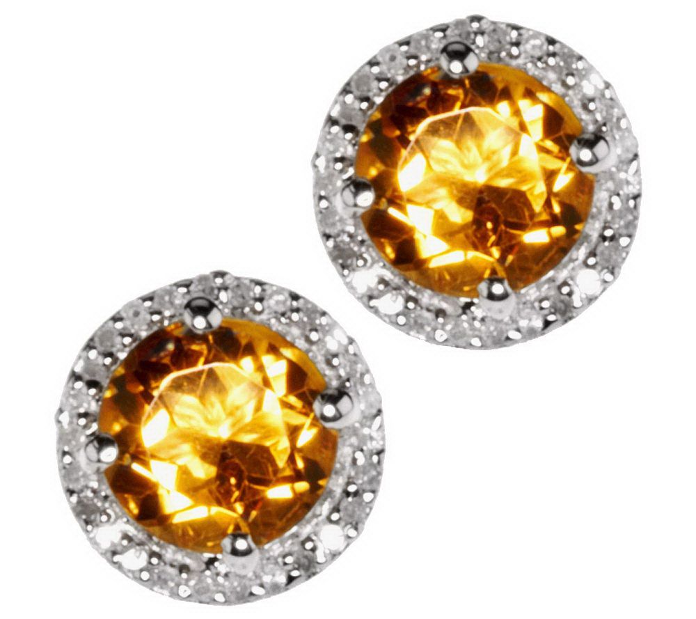 Gemstone & 1/8 ct tw Diamond Sterling Halo Stud Earrings
