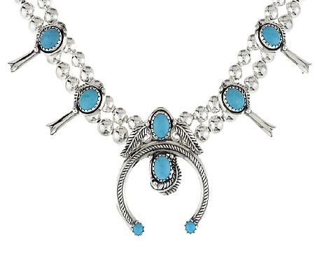 American West Sterling Turquoise Squash Blossom Necklace