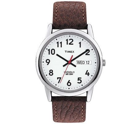Timex Mens Easy Reader Brown Leather Strap Wat ch