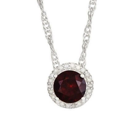 Sterling Round Gemstone 1/8 ct tw Diamond Halo Pendant w/Chain