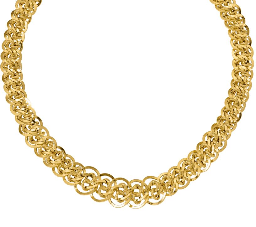 Italian Gold Polished & Textured Double Link  N ecklace 14K, 2
