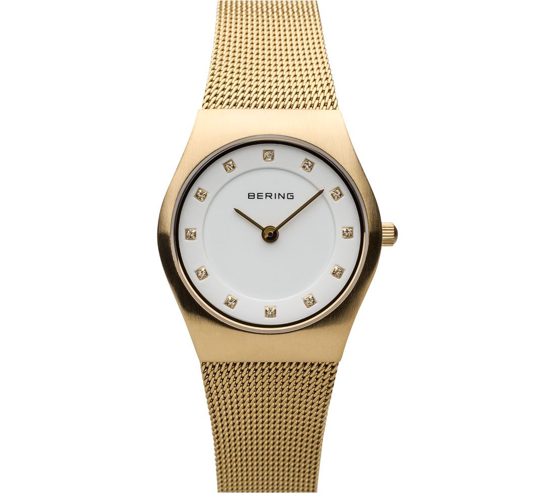 Bering Womens Goldtone Mesh Bracelet Watch