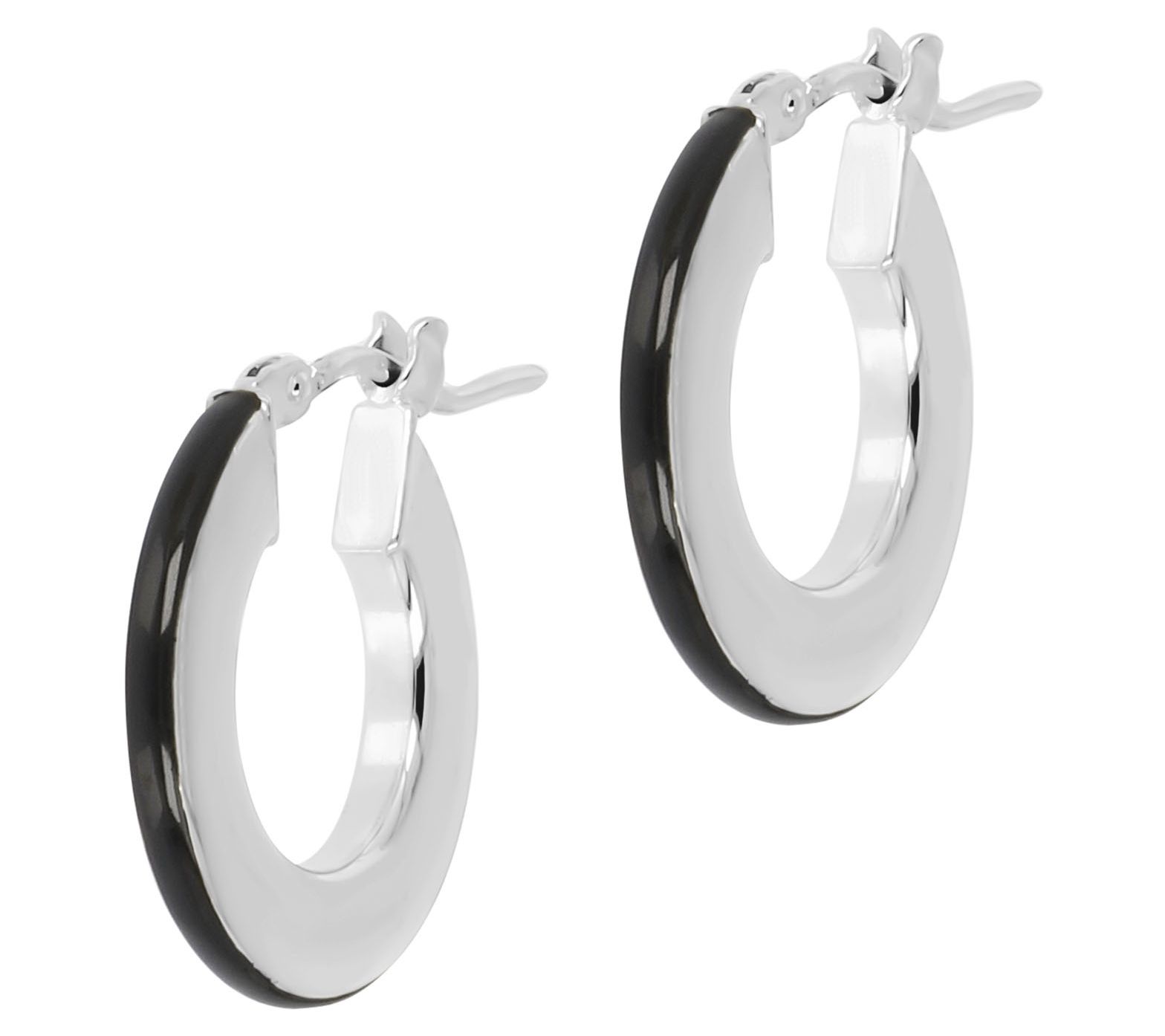 Italian Silver Enamel Hoop Earrings, Sterling S lver