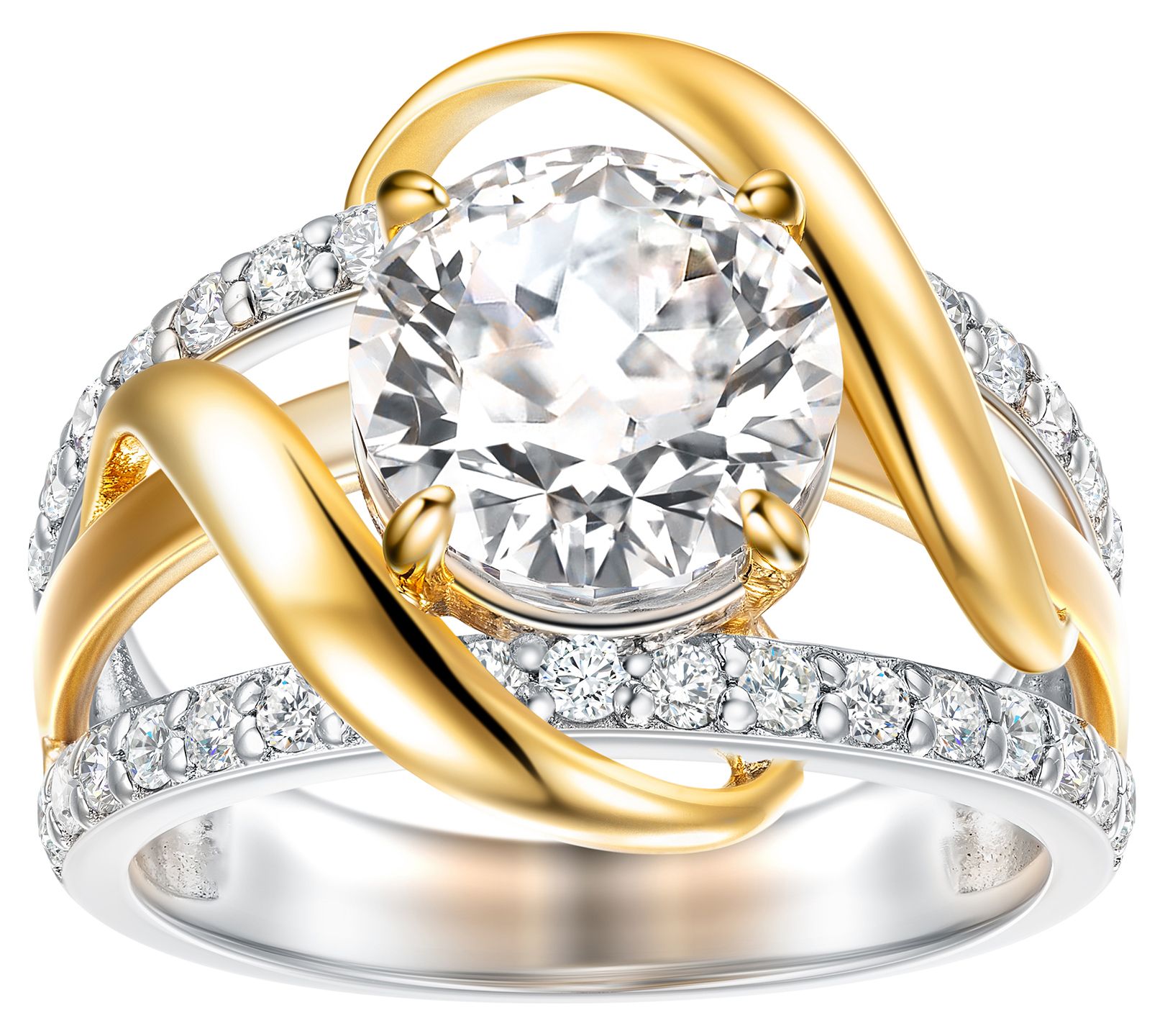 Diamonique 4.02 cttw Two-Tone Engagement Ring, terling Silver