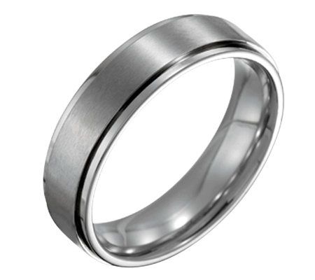 Steel By Design Mens 6mm Ridged Edge Satin Pol ished Ring