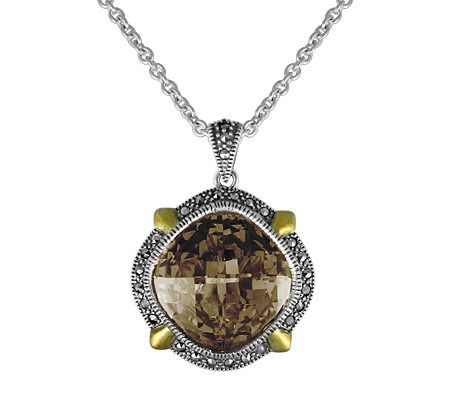 Suspicion Sterling Marcasite & Smoky Quartz Pendant w/ Chain
