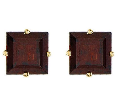 Large Square Princess-Cut Gemstone Stud Earring s, 14K Gold