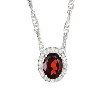 Sterling Oval Gemstone 1/8 ct tw Diamond Halo P endant w/ Chai