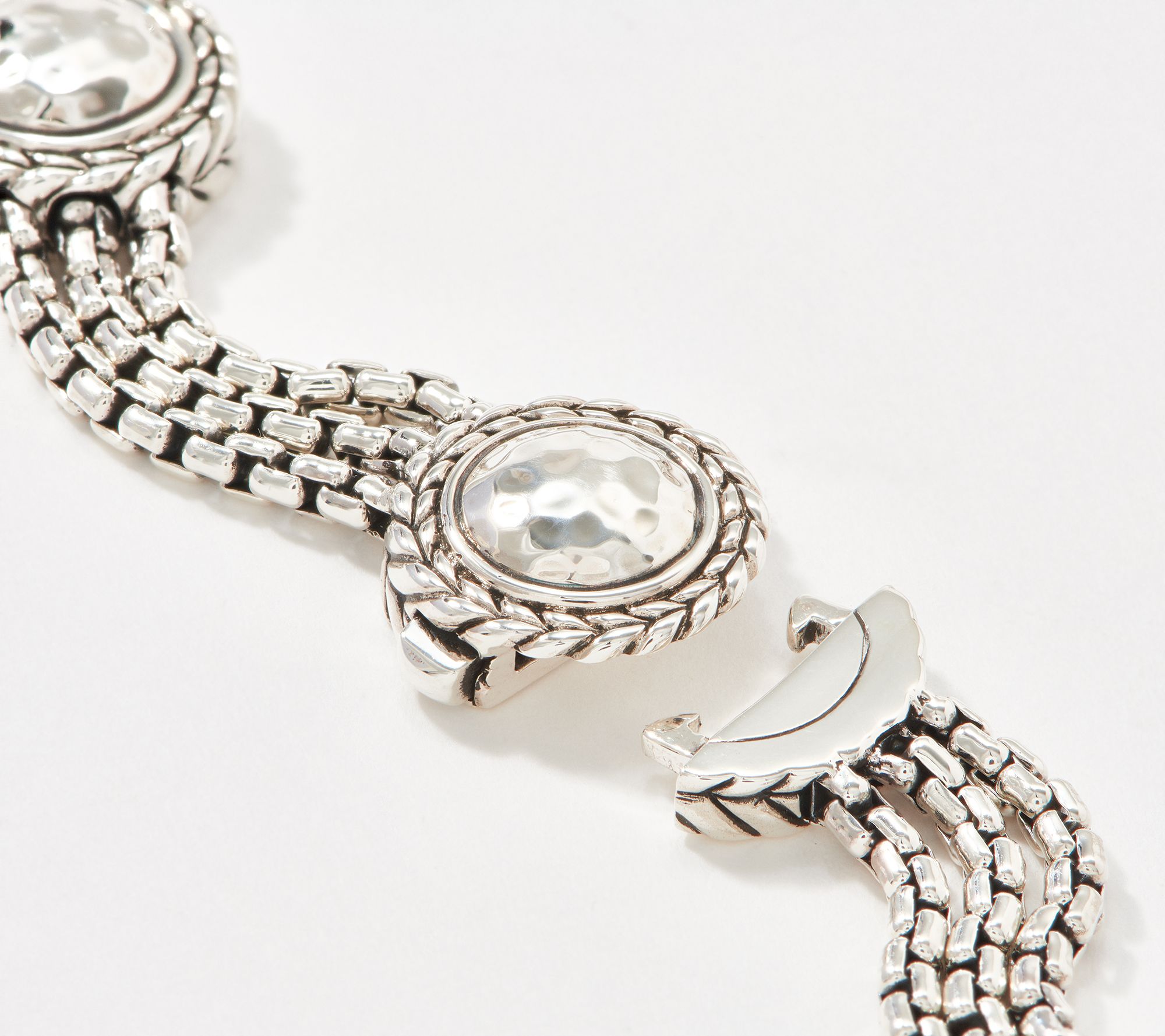 JAI Sterling Silver Hammered MultiBox Chain Bracelet, 31.6g