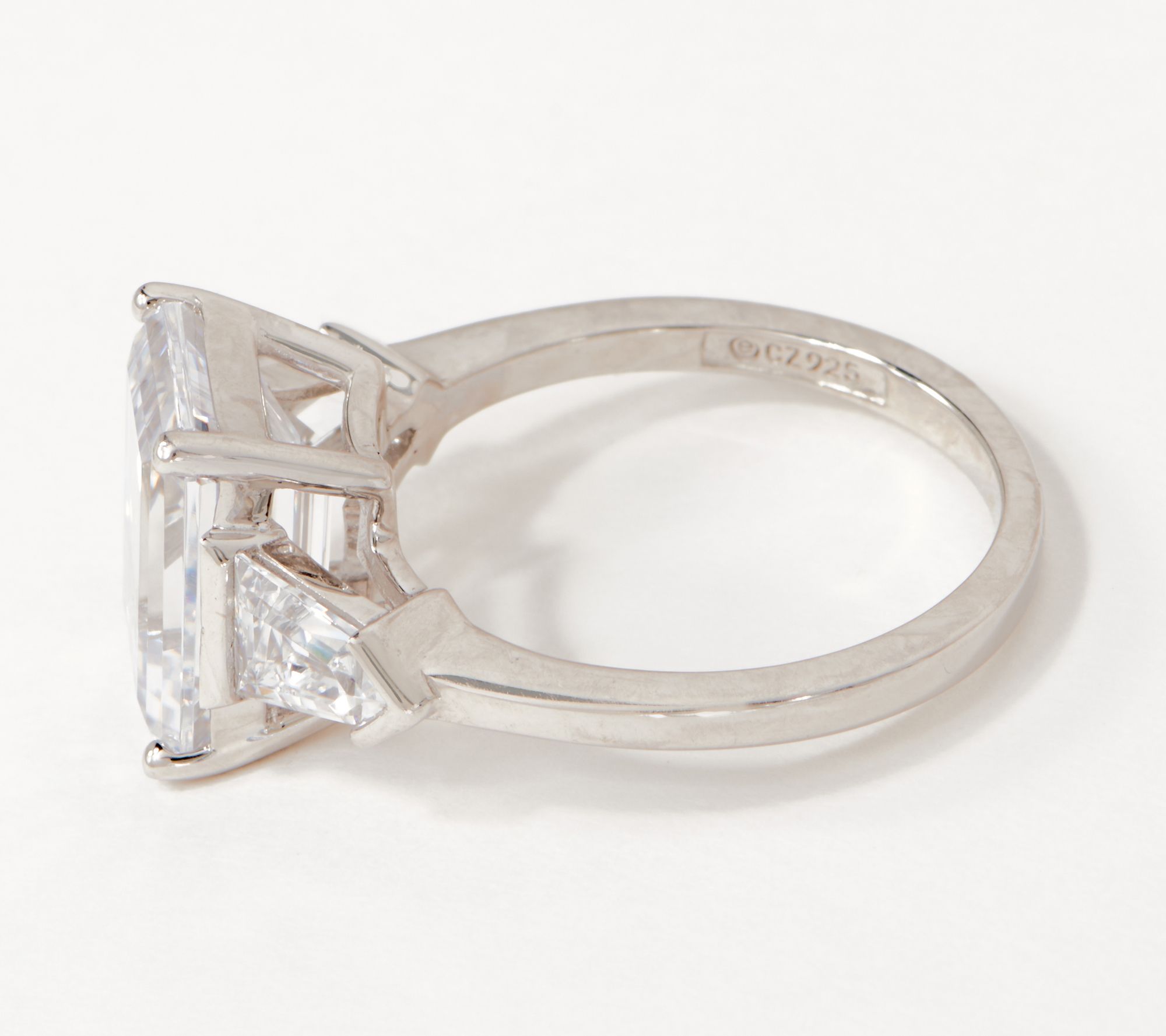 Diamonique 7 cttw Emerald Cut Three Stone Ring, Sterling —