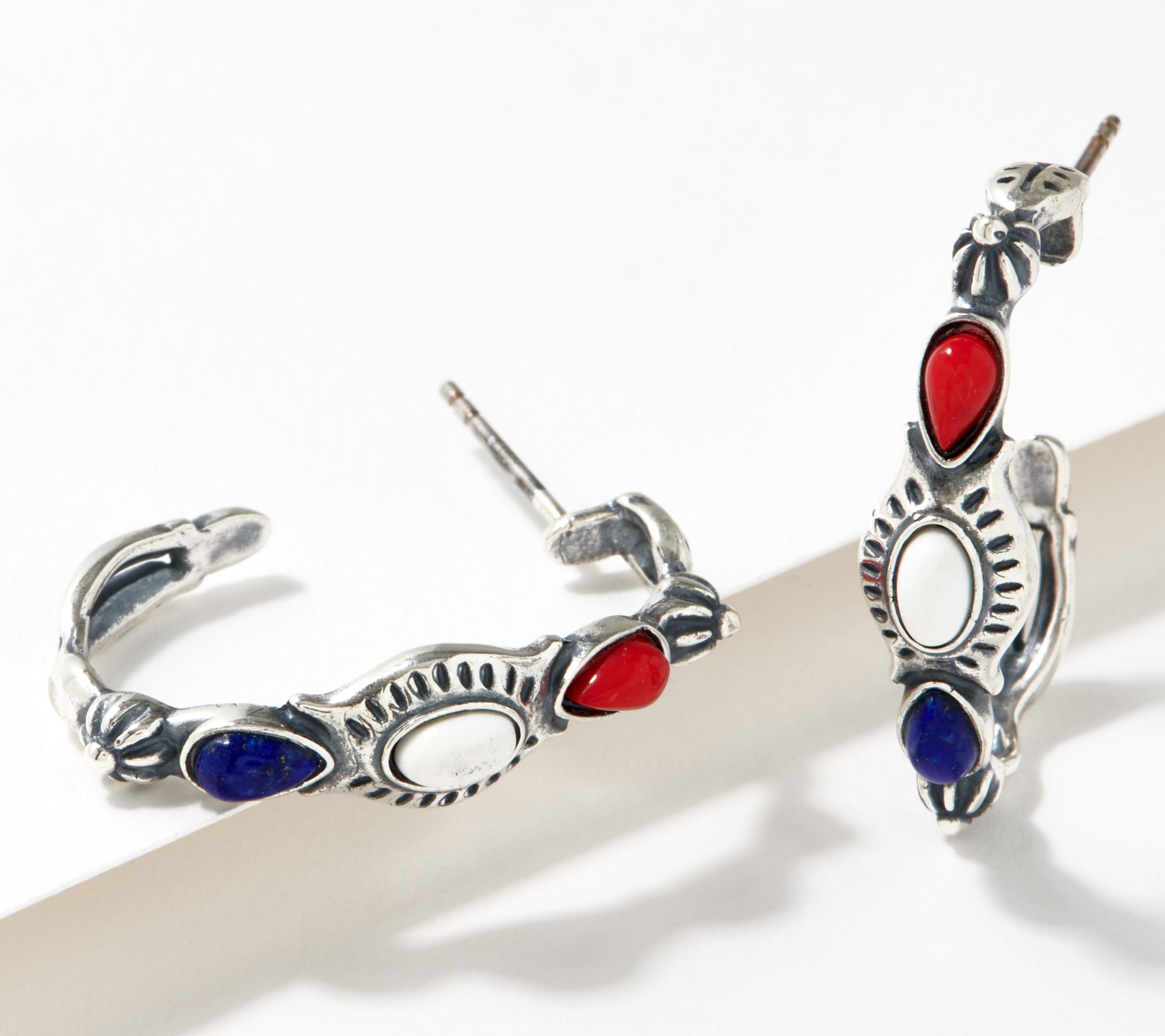 American West Sterling Silver Patriotic Hoop Earrings