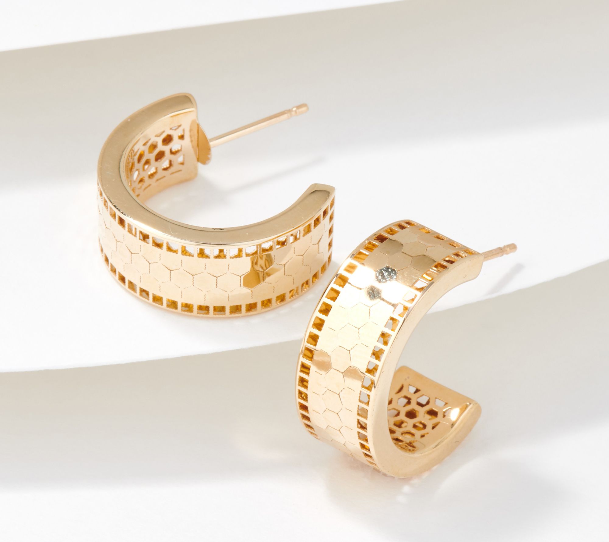 Italian Gold 14K Gold Mosaic Hoop Earrings