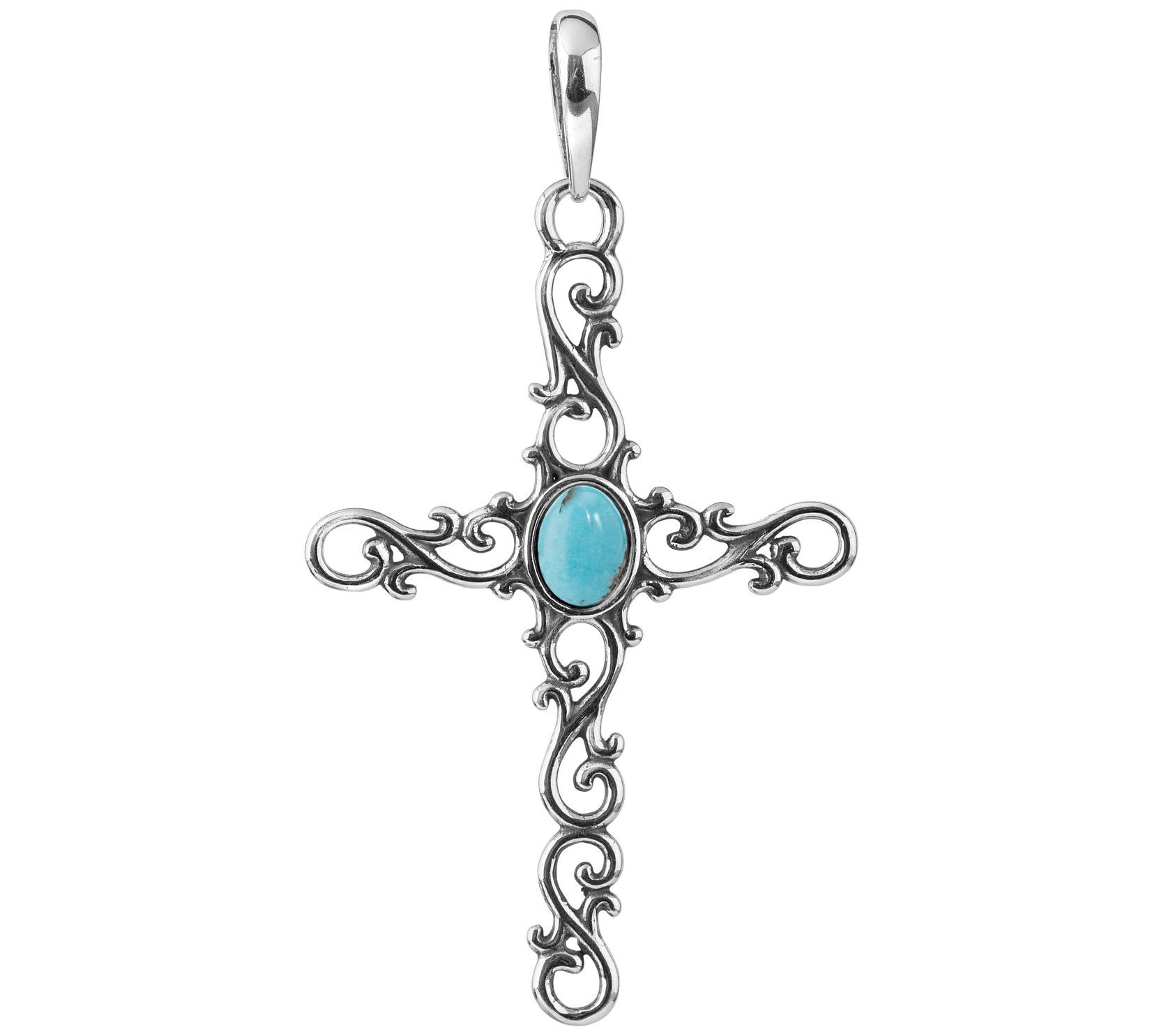 American West Sterling Silver Turquoise Cross P endant