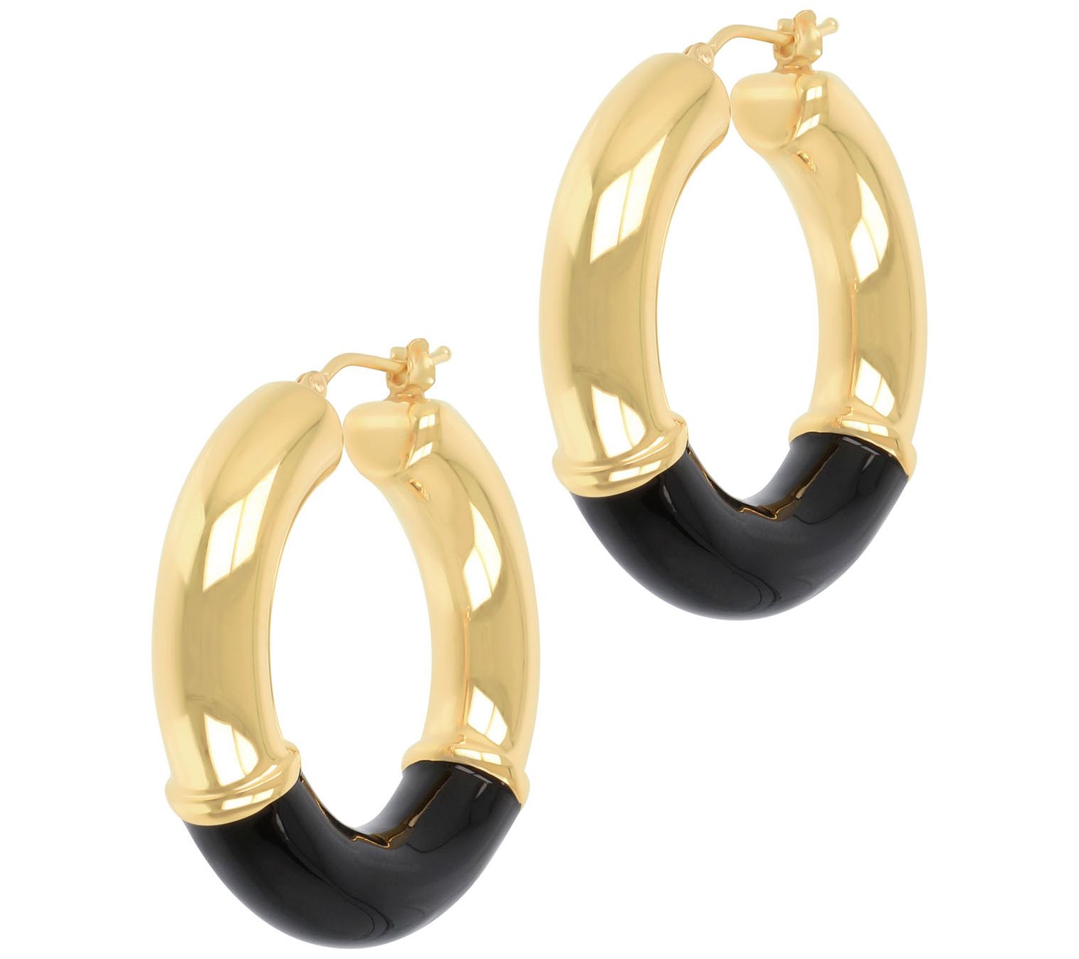 Oro Nuovo 1-1/4 Enamel Hoop Earrings, 14K Gold Over Resin