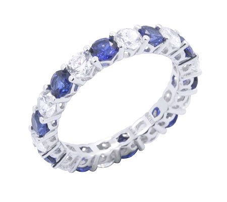 Diamonique & Simulated Sapphire Eternity Ring, Platinum Clad