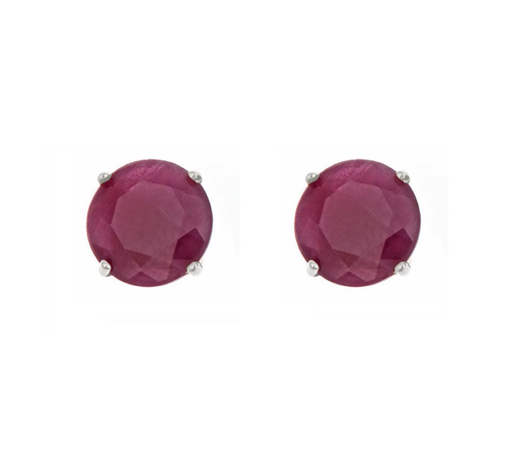 5mm Round Precious Gemstone Stud Earrings, 14K White Gold