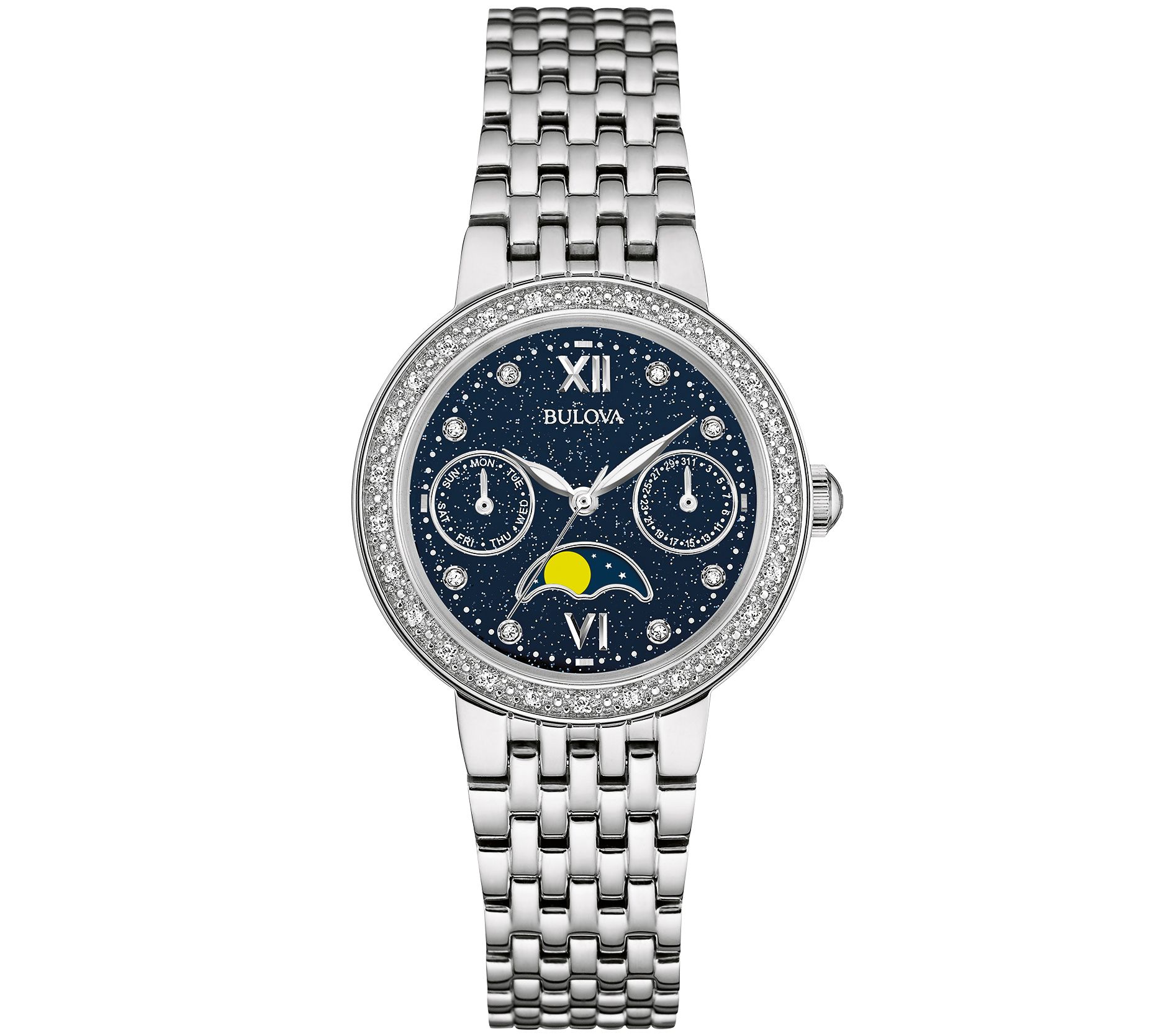 Bulova Diamond Accent Stainless Steel Moon Phas e Watch