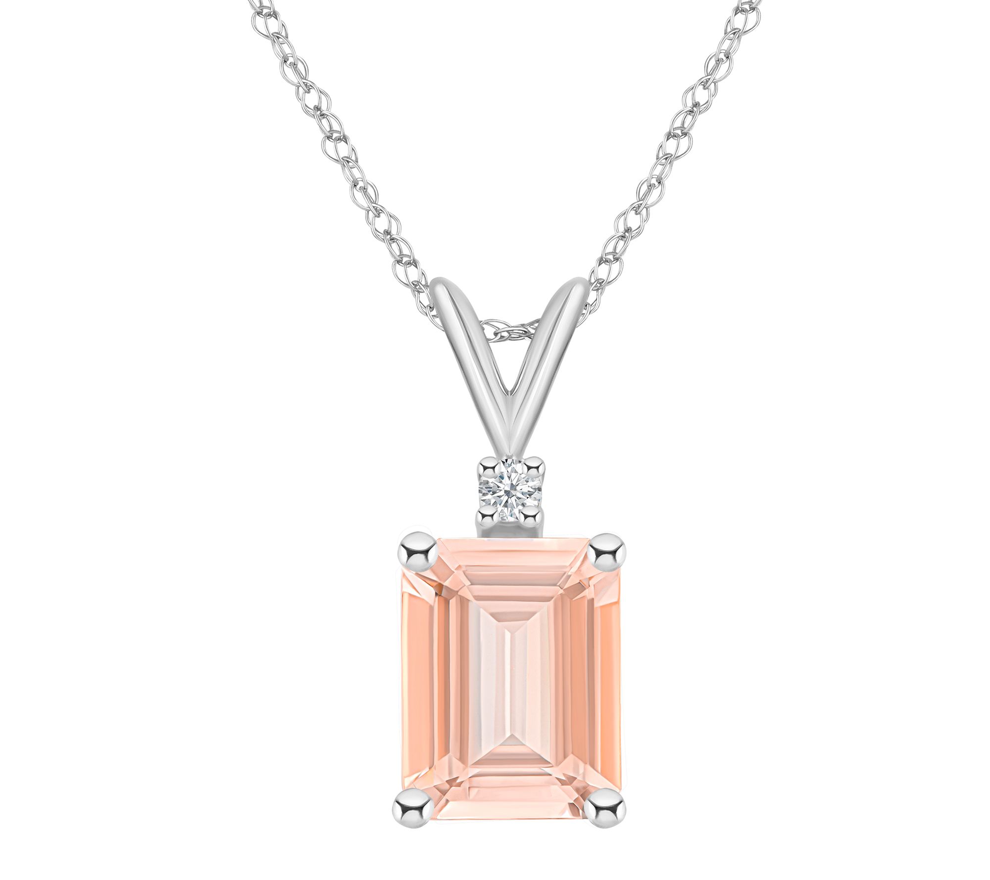14K Gold 2.80 cttw Morganite & Diamond Pend ant w/ Chain