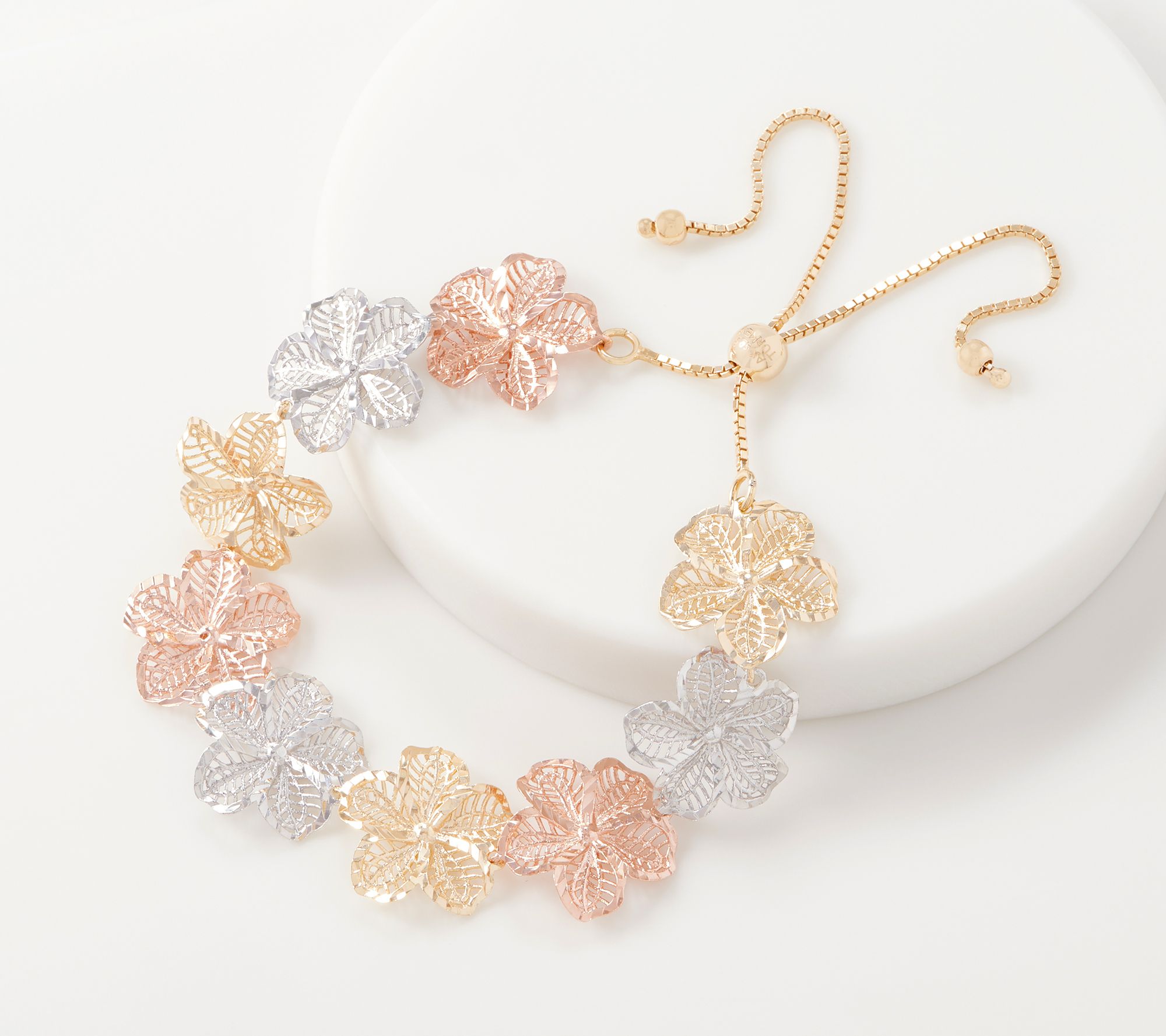 Sterling Tri-Color Adjustable Floral Bracelet by Silver Style