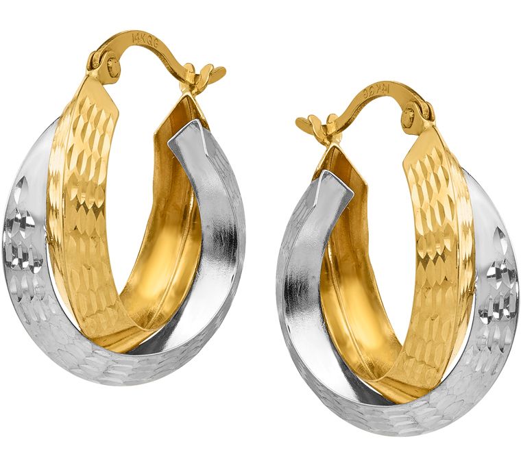 Italian Gold Two-tone Diamond-Cut Nested Hoops 14K