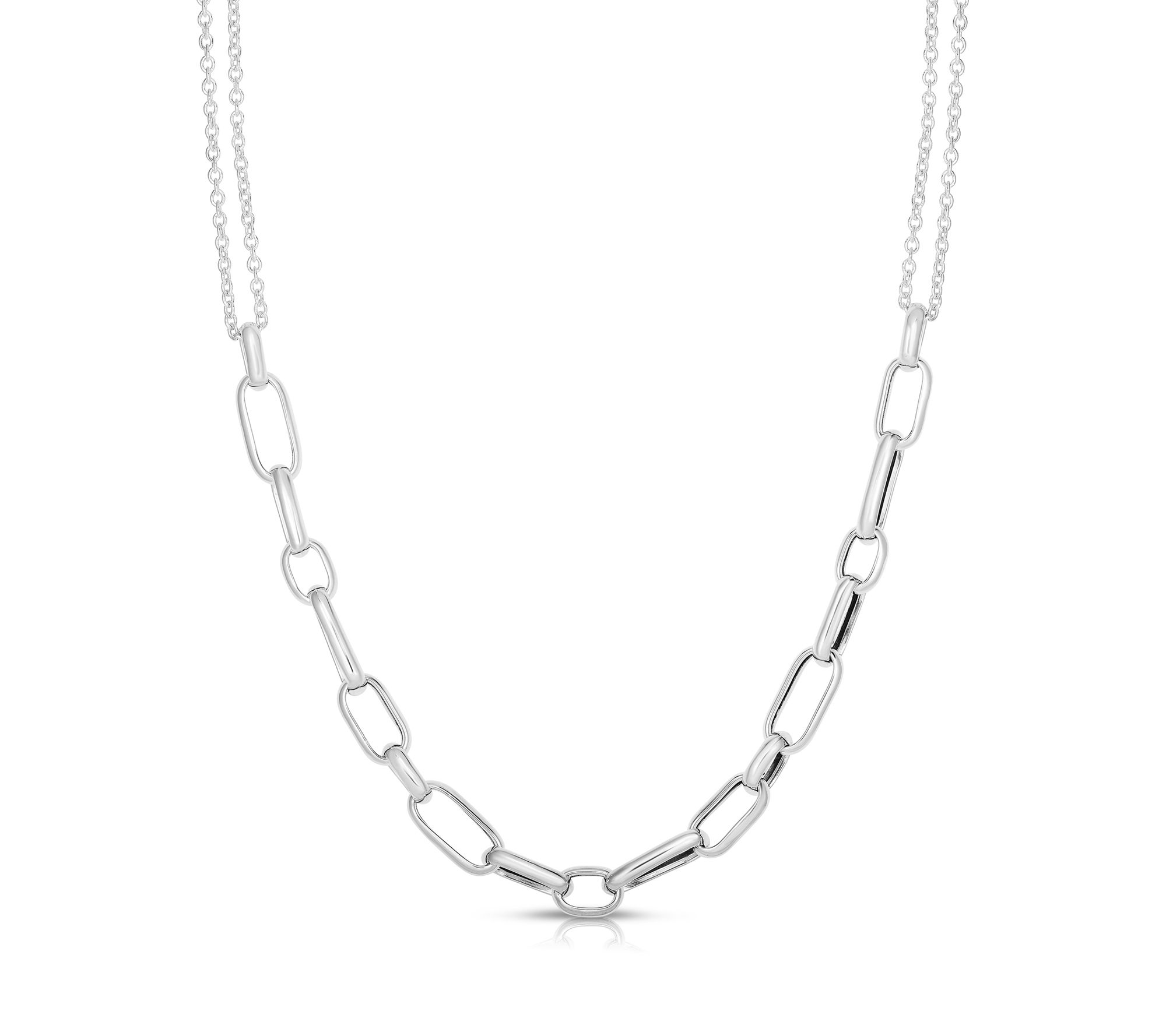 Italian Silver Oval & Rolo Link Chain Necklace, Sterling