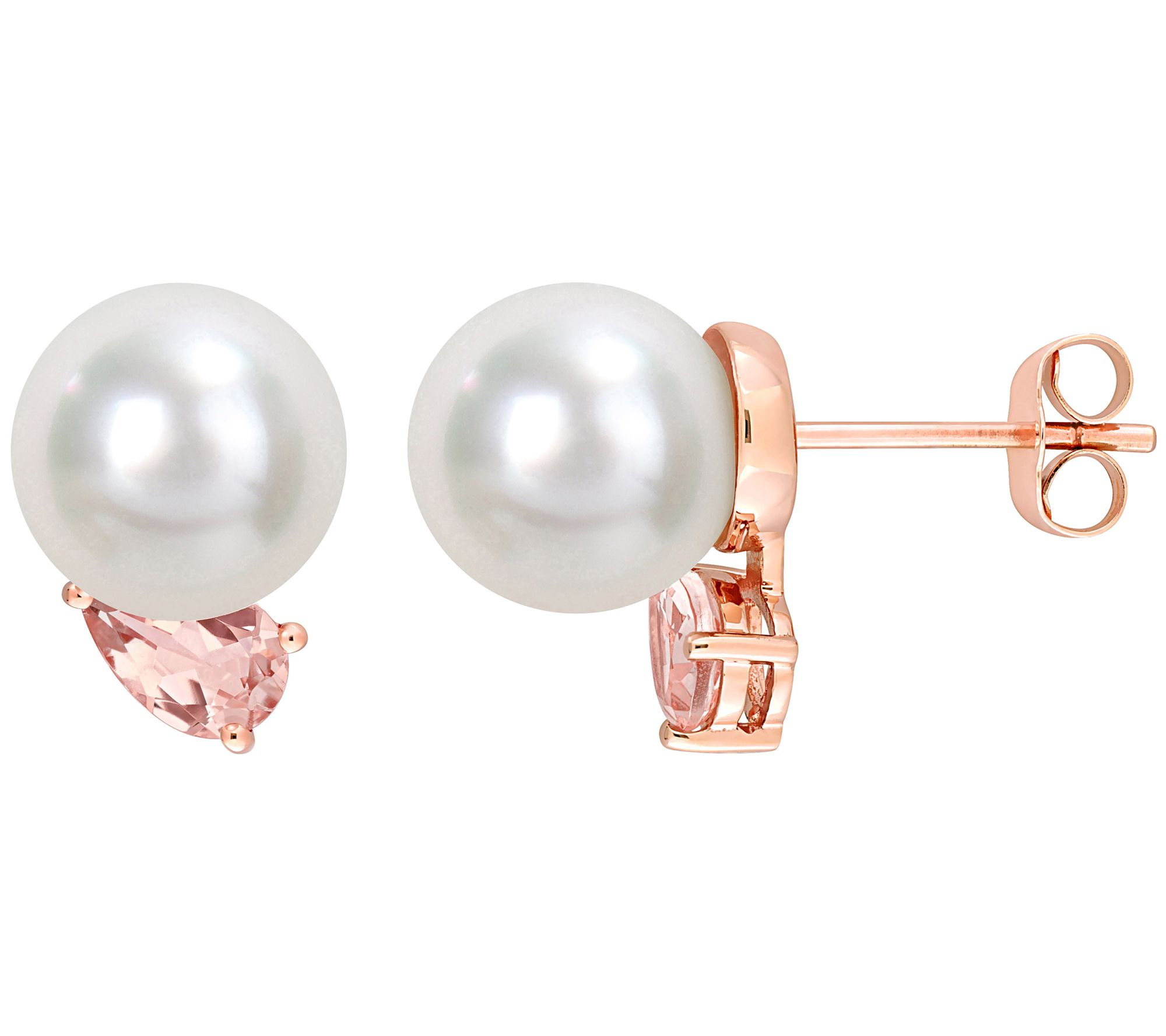 Affinity Cultured Pearl Morganite Stud Earrings, 14K Rose Gold